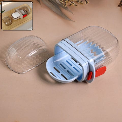 Multifunctional Soap Box with Drain Tray and Lock Clip – Plastic Transparent Soap Case with Lid for Bathroom, Kitchen & Travel – Hygienic Soap Holder Organizer (Light Blue / 4pc)