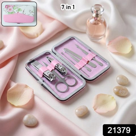 Premium 7 in 1 Manicure Pedicure Nail Care Kit Professional Nail Grooming Set with Nail Cutter Scissors Nail File Cuticle Pusher Tweezers Compact Travel Nail Care Tool Set with Storage Case – 1 Set