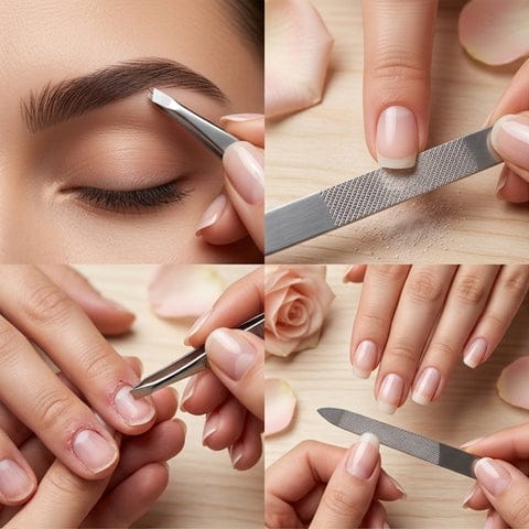 Premium 7 in 1 Manicure Pedicure Nail Care Kit Professional Nail Grooming Set with Nail Cutter Scissors Nail File Cuticle Pusher Tweezers Compact Travel Nail Care Tool Set with Storage Case – 1 Set