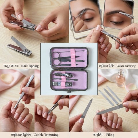 Premium 7 in 1 Manicure Pedicure Nail Care Kit Professional Nail Grooming Set with Nail Cutter Scissors Nail File Cuticle Pusher Tweezers Compact Travel Nail Care Tool Set with Storage Case – 1 Set
