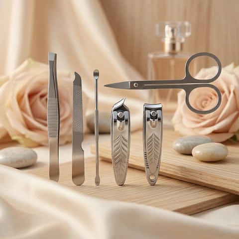 Premium 7 in 1 Manicure Pedicure Nail Care Kit Professional Nail Grooming Set with Nail Cutter Scissors Nail File Cuticle Pusher Tweezers Compact Travel Nail Care Tool Set with Storage Case – 1 Set