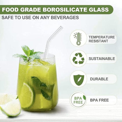 Reusable Glass Straws Clear Glass Drinking Straw, Reusable Straws Dishwasher Safe for Smoothies, Milkshakes, Juices, Tea, Etc Pack 3