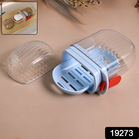 Multifunctional Soap Box with Drain Tray and Lock Clip – Plastic Transparent Soap Case with Lid for Bathroom, Kitchen &amp; Travel – Hygienic Soap Holder Organizer (Light Blue / 4pc)