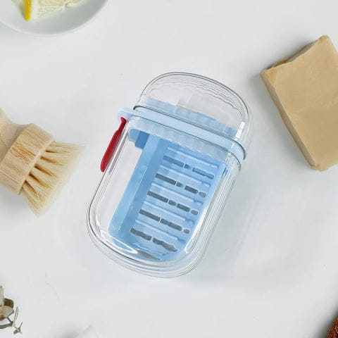 Multifunctional Soap Box with Drain Tray and Lock Clip – Plastic Transparent Soap Case with Lid for Bathroom, Kitchen &amp; Travel – Hygienic Soap Holder Organizer (Light Blue / 4pc)