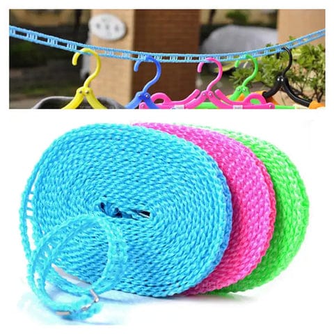 3 Meters Fiber Rope Anti-Slip Clothes Washing Drying Nylon Rope Japan Style Rope with Hooks, Durable Camping Clothesline Portable Clothes Drying Line Indoor Outdoor Laundry Storage for Travel Home Use (3 Mtr.) 4pc