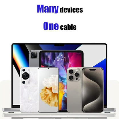 4 in 1 Spring Fast Charging Cable, 65W USB-C Multi Charging Cable for Multiple Devices, Extended Retractable Universal Charging Cable for iPhone Samsung Laptop Charging (1 Pc / 1.5 Mtr Long)