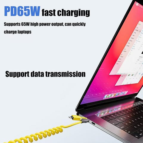 4 in 1 Spring Fast Charging Cable, 65W USB-C Multi Charging Cable for Multiple Devices, Extended Retractable Universal Charging Cable for iPhone Samsung Laptop Charging (1 Pc / 1.5 Mtr Long)