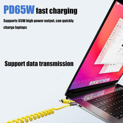 4 in 1 Spring Fast Charging Cable, 65W USB-C Multi Charging Cable for Multiple Devices, Extended Retractable Universal Charging Cable for iPhone Samsung Laptop Charging (1 Pc / 1.5 Mtr Long)
