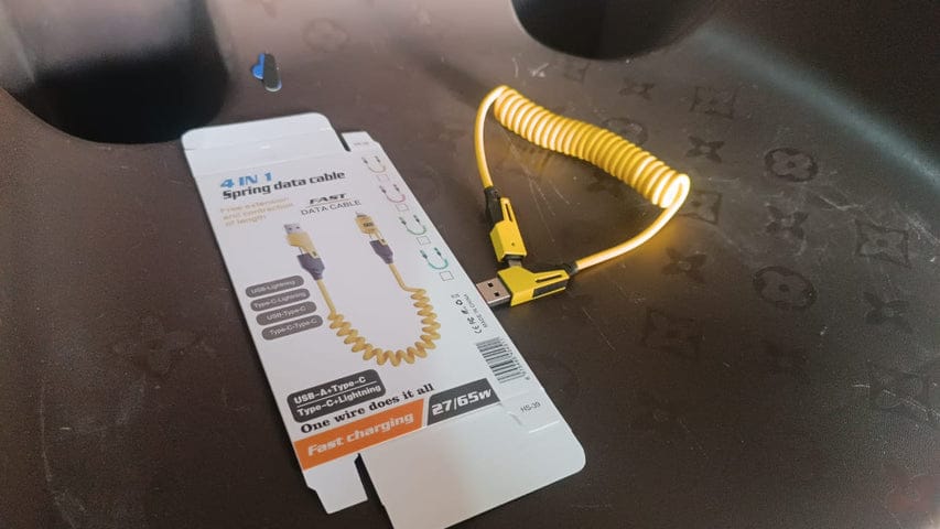 4 in 1 Spring Fast Charging Cable, 65W USB-C Multi Charging Cable for Multiple Devices, Extended Retractable Universal Charging Cable for iPhone Samsung Laptop Charging (1 Pc / 1.5 Mtr Long)
